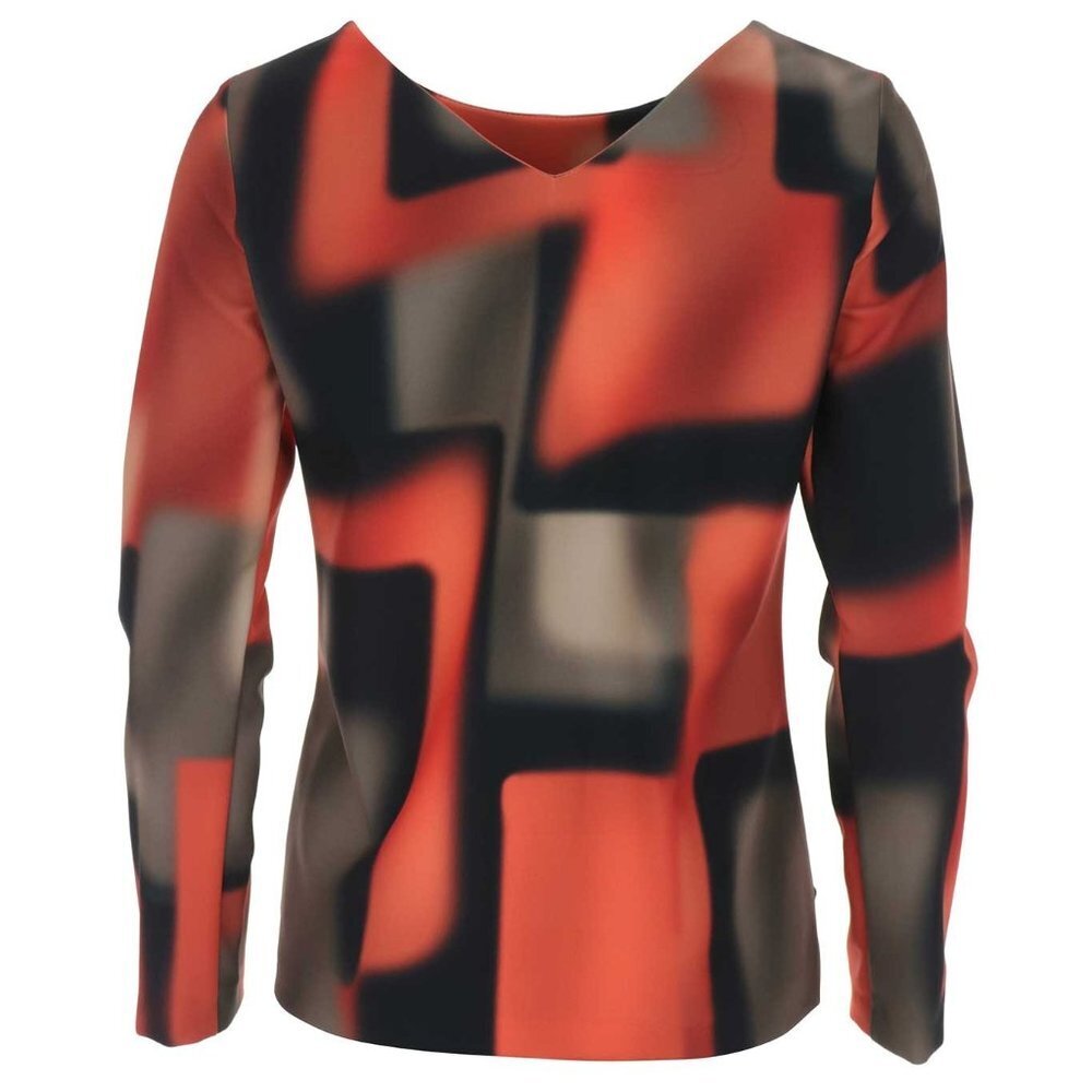 Women's Lace Hem Top, Peruzzi Abstract Print Long Sleeve, Orange, size 10 - Picture 2 of 6
